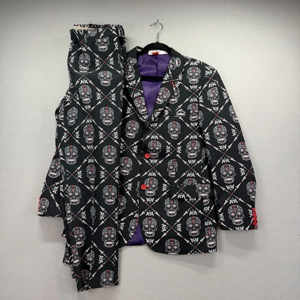 OppoSuits 2 Piece Jacket & Pants Mens 42 Black Haunting Hombre Halloween Costume